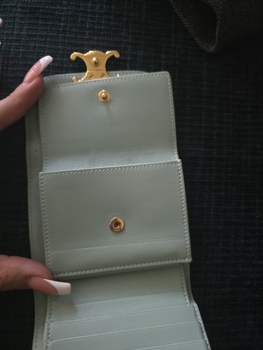Celine Triomphe Embossed Croc Wallet in Light Green - Picture 5 of 16